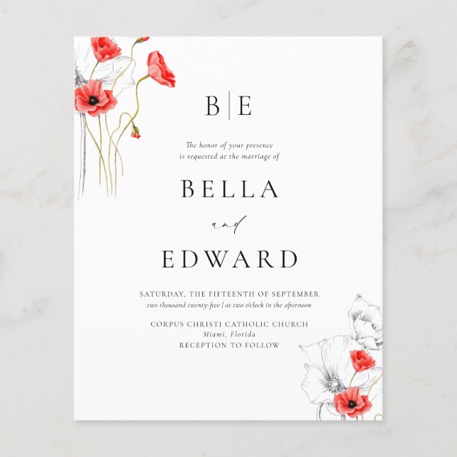 Papier Budget Poppy Red Chic Floral Mariage (Devant)