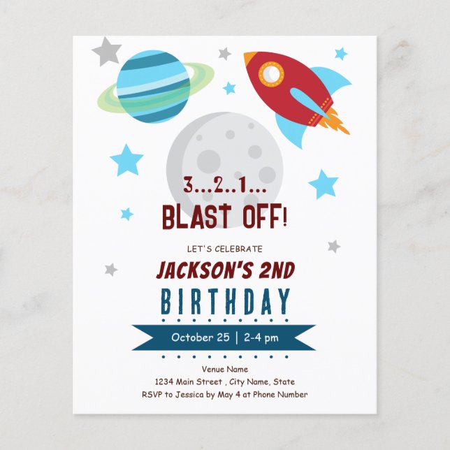 Papier Budget pour le 2e anniversaire dans l'espace (Devant)