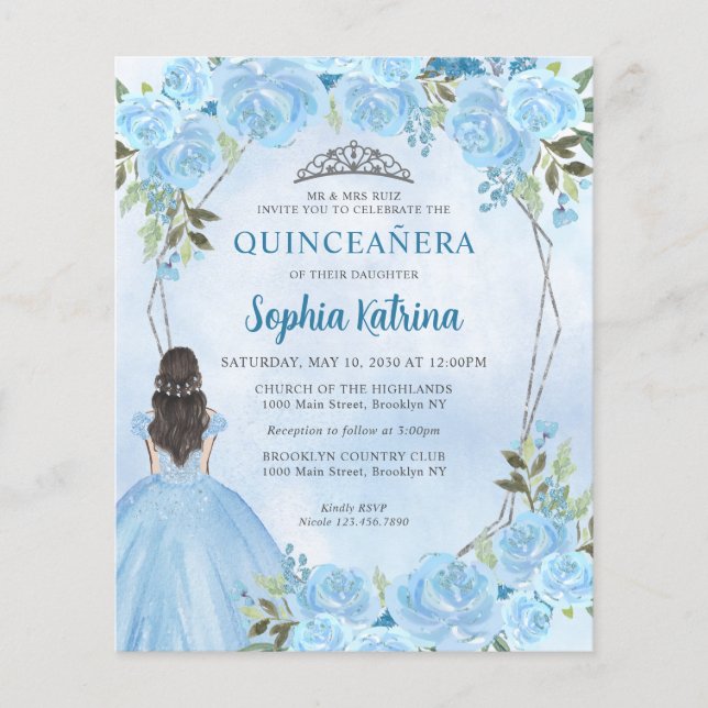 Papier Budget Poussiéreux Bleu Gris Floral Princesse Quin (Devant)