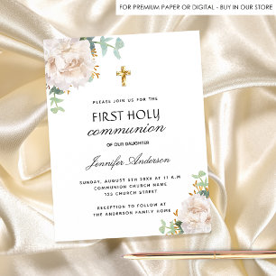 Papier Budget première communion eucalyptus blanc floral