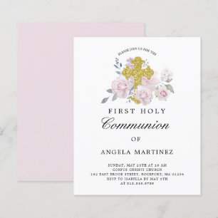Papier Budget Première Communion rose Floral Invitation