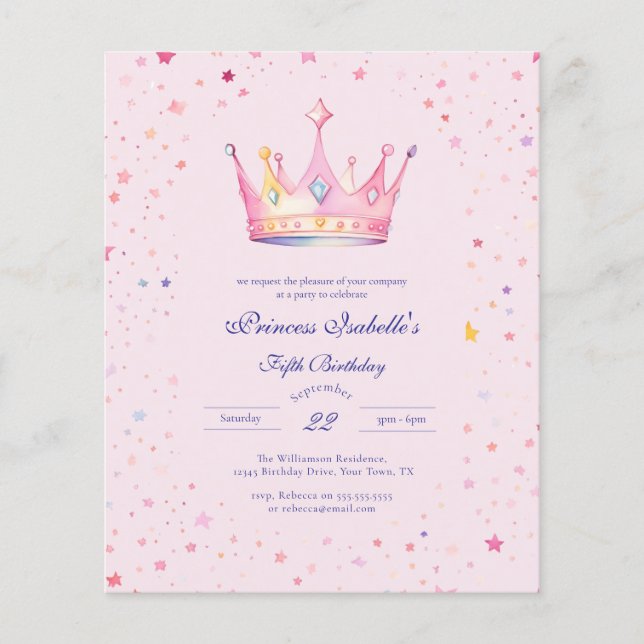 Papier Budget Princess Crown Fairytale 5e anniversaire (Devant)