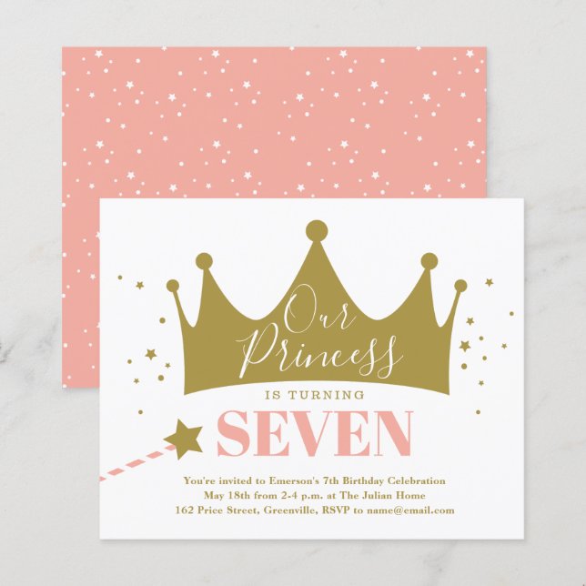 Papier Budget Princess Pink Kid Invitation de fête d'anni (Devant / Derrière)