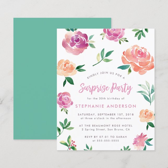 Papier Budget Printemps Rose surprise fête d'anniversaire (Devant / Derrière)