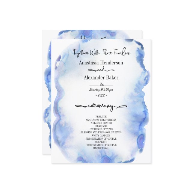 Papier Budget/Programme de mariage élégant. (Devant/Arrière en situation)