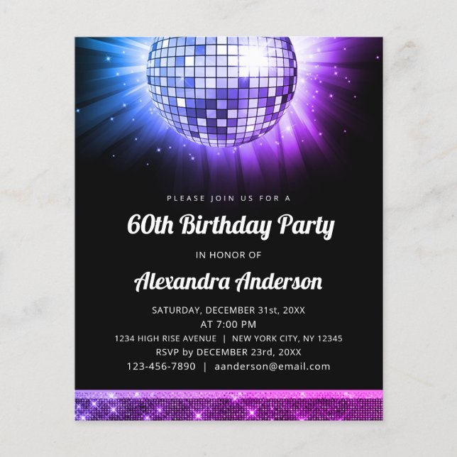 Papier Budget Purple 60e anniversaire de fête 70's Disco  (Devant)