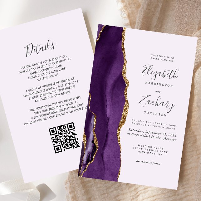 Papier Budget Purple Agate Lilac QR Code Mariage Invitati (Créateur téléchargé)