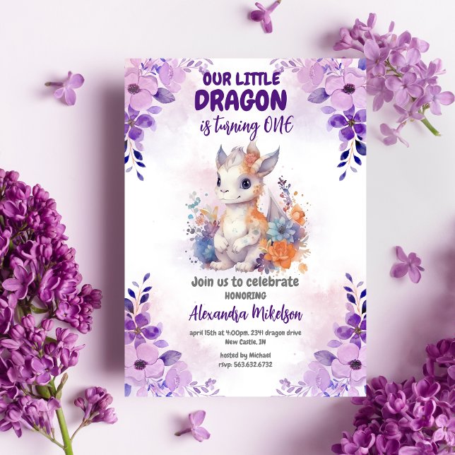 Papier Budget Purple Aquarelle Dragon Bébé 1er Anniversai (Créateur téléchargé)