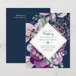 Papier BUDGET Purple Bleu Floral Invitations de mariage