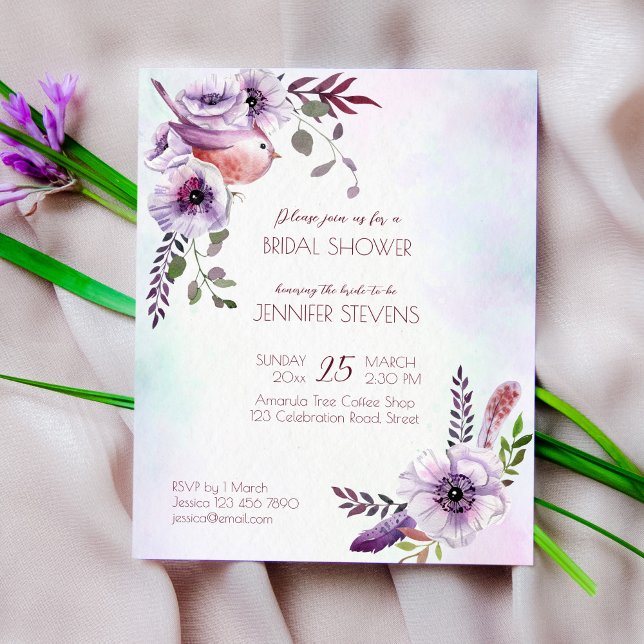 Papier Budget Purple burgundy fleurs lilas invitation nup (Créateur téléchargé)