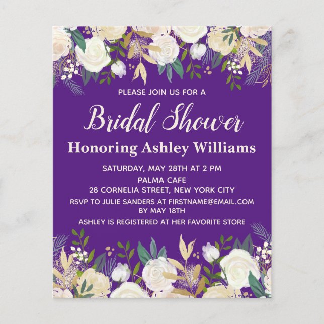 Papier Budget Purple Elegant Bridal Shower Invitation (Devant)