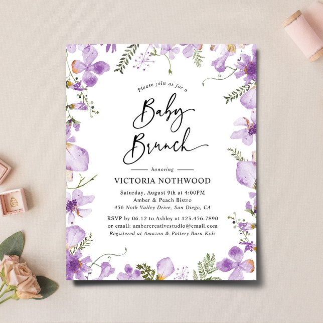 Papier Budget Purple Fleurs sauvages Baby Brunch Invitati (Créateur téléchargé)