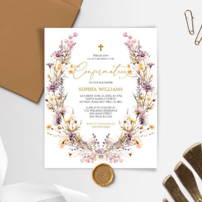 Papier BUDGET Purple Fleurs sauvages Confirmation Invitat (Créateur téléchargé)
