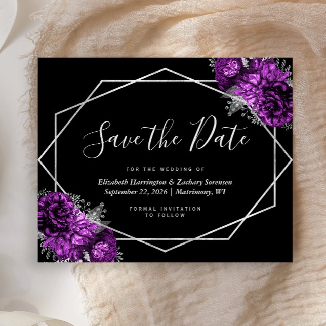 Papier Budget Purple Floral Noir Mariage Enregistrer la d (Créateur téléchargé)