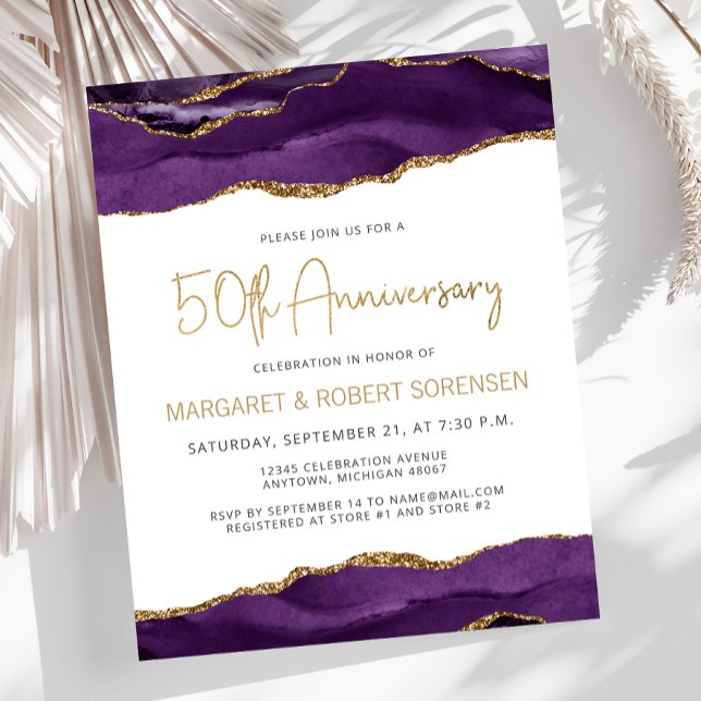 Papier Budget Purple Gold Agate 50th Anniversary Invite (Créateur téléchargé)