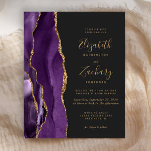 Papier Budget Purple Gold Agate Dark Faire-part de mariag