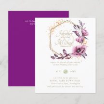 BUDGET Purple Gold Floral Mariages Invitations