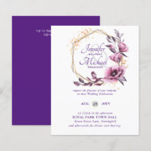 BUDGET Purple Gold Floral Mariages Invitations