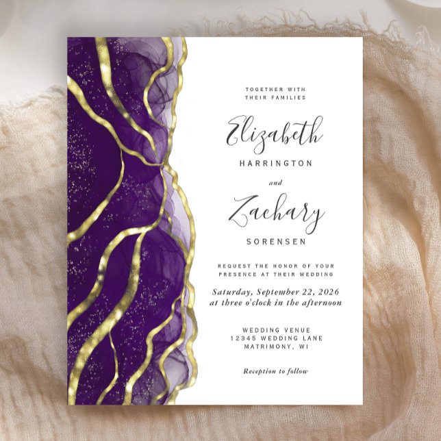 Papier Budget Purple Gold Ink Wedding Invitation (Créateur téléchargé)