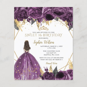 Papier Budget Purple Gold Princess Sweet 16 Invitation