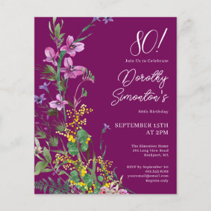 Papier BUDGET Purple Jaune Floral 80e anniversaire Invita