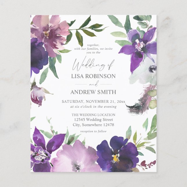 Papier Budget Purple - Lavande et Mariage Floral Violet (Devant)