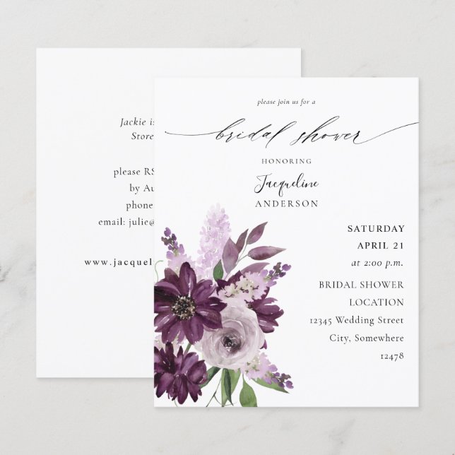 Papier Budget Purple & Lavender Fête des mariées florale (Devant / Derrière)