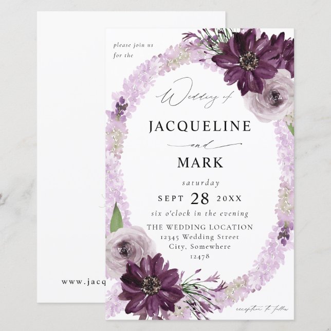 Papier Budget Purple & Lavender Floral Bague Mariage MED (Devant / Derrière)