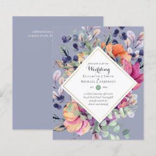 Papier BUDGET Purple Orange Floral Invitations de mariage