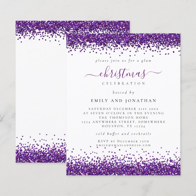 Papier Budget Purple Parties scintillant Noël Invitation  (Devant / Derrière)