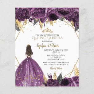 Papier Budget Purple Princesse Quinceañera Invitation