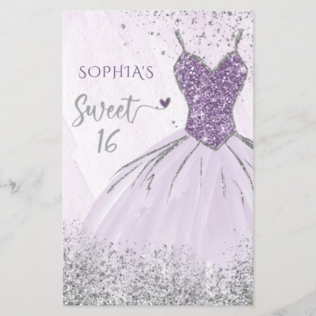 Papier Budget Purple Robe Douce 16 Invitation (Devant)