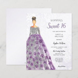 Papier Budget Purple Robe Étincelle Douce 16 Invitation