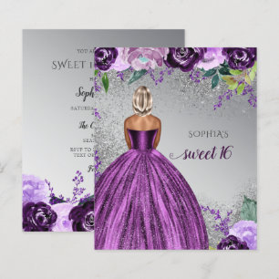 Papier Budget Purple Robe Étincelle Douce 16 Invitation