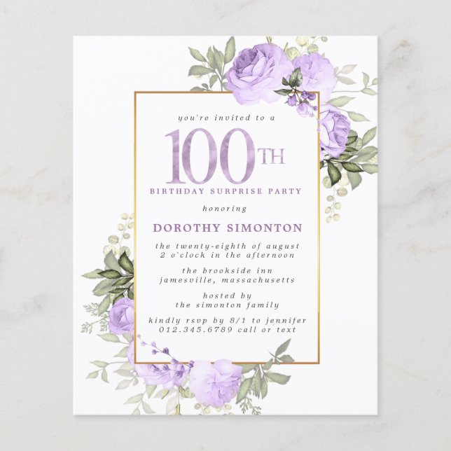 Papier Budget Purple Rose 100e anniversaire Surprise Part (Devant)