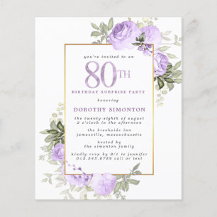 Papier Budget Purple Rose 80e anniversaire Surprise Party