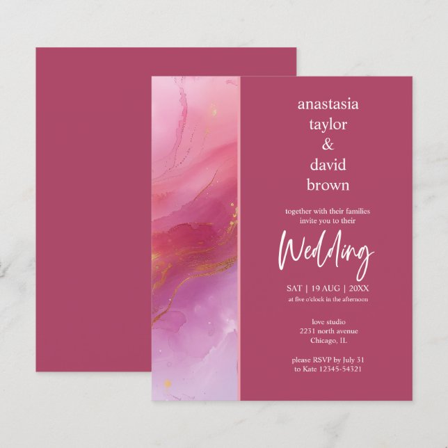 Papier Budget Purple rose Faire-part de mariage moderne (Devant / Derrière)