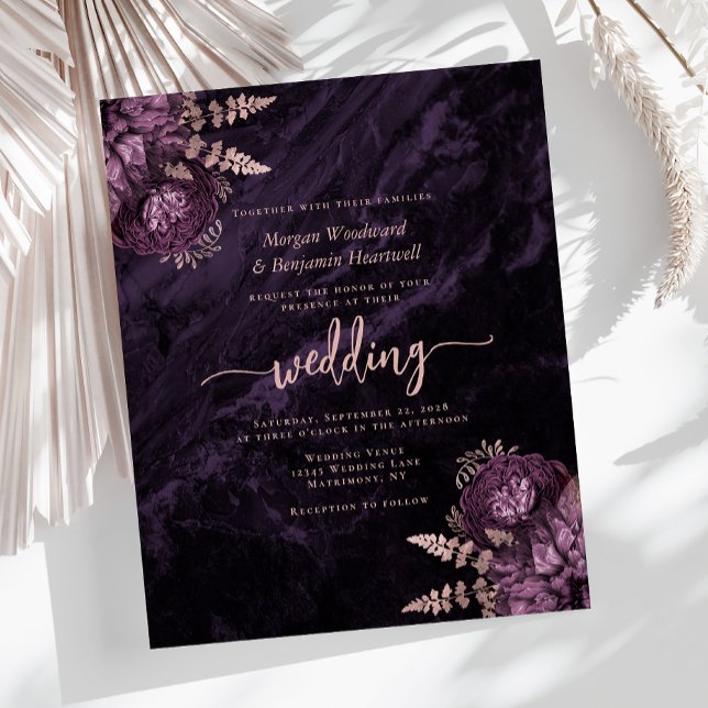 Papier Budget Purple Rose Gold Floral Wedding Invitation (Créateur téléchargé)