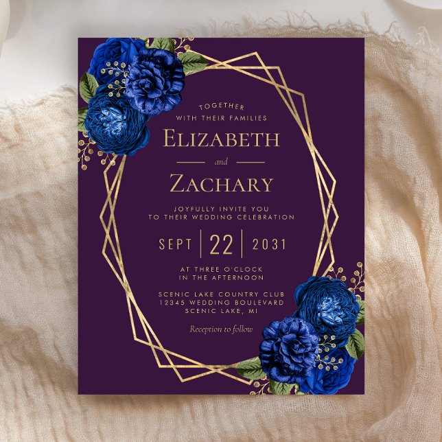 Papier Budget Purple Royal Blue Floral Mariage or (Créateur téléchargé)