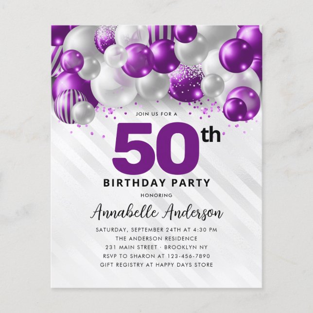 Papier Budget Purple Silver Balloon Parties scintillant 5 (Devant)