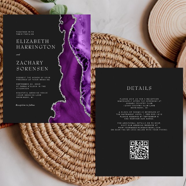 Papier Budget Purple Silver Dark QR Code Mariage Invitati (Créateur téléchargé)