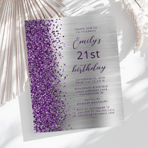 Papier Budget Purple Silver Glam 21e anniversaire Invitat