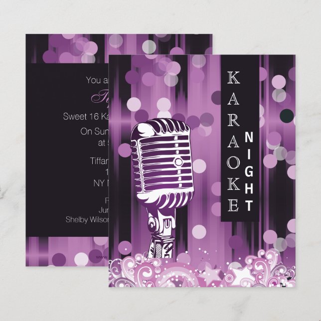 Papier Budget Purple Sweet 16 Karaoke Invitation (Devant / Derrière)
