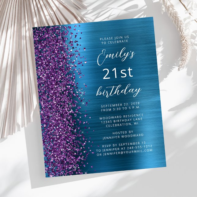 Papier Budget Purple Turquoise Glam 21e anniversaire Invi (Créateur téléchargé)