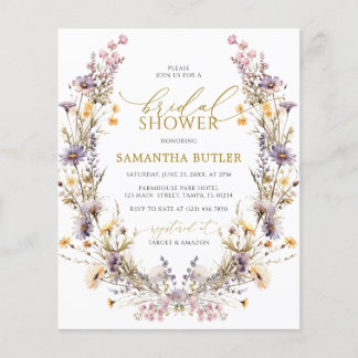 Papier Budget Purple Wildflowers Bridal Shower Invitation
