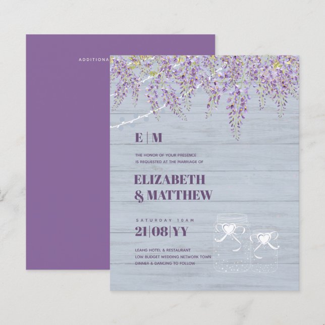 Papier Budget Purple Wisteria Dusty Blue Mariage (Devant / Derrière)