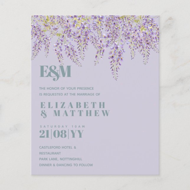 Papier BUDGET Purple Wisteria Sage Floral Jardin Mariage (Devant)
