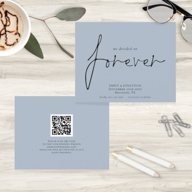 Papier Budget QR Code décidé sur Forever Blue Save Date (Créateur téléchargé)