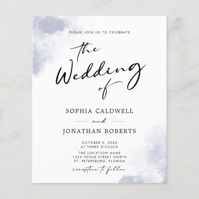 Papier Budget QR Code Dusty Blue Watercolor Mariage (Devant)