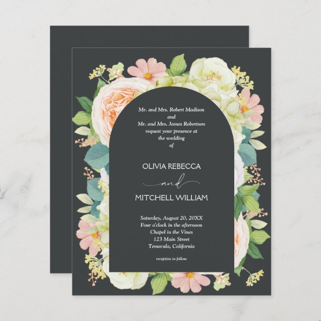 Papier Budget QR Code Floral Mariages Invitations (Devant / Derrière)